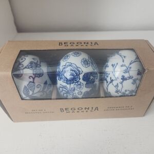 Begonia Market Set Of 3 Blue and White Chinoiserie Easter Eggs